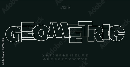 Geometric lines alphabet, bold contour letters, modern outline font, minimal abstract typeset for architectural logo, headline, contemporary projects. Impactful typographic. Vector typeset