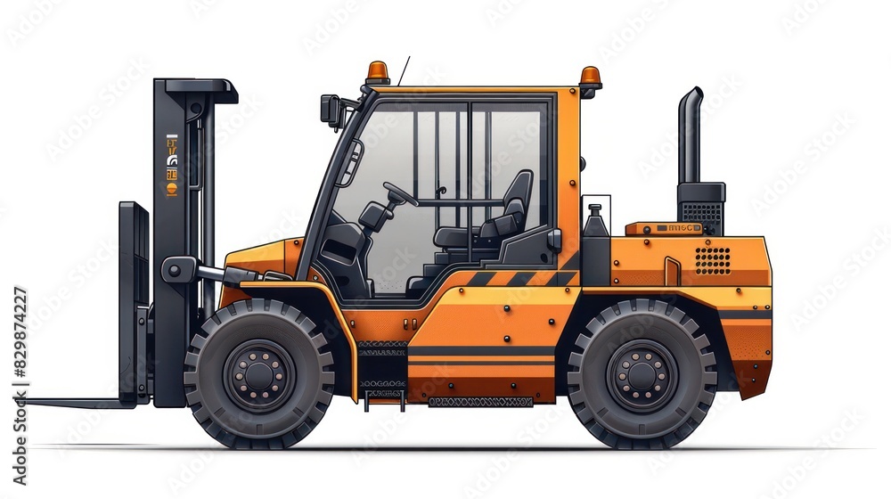 Vector icon of skid steer loader, minimal design isolated on white, suitable for heavy equipment logo.