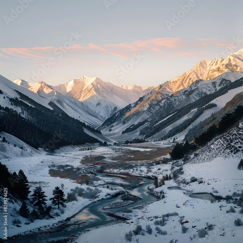 snow covered mountains，Winter snow scene in Altay, Xinjiang, China，