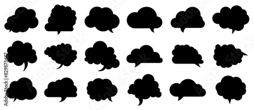 Set of black cloud speech bubbles