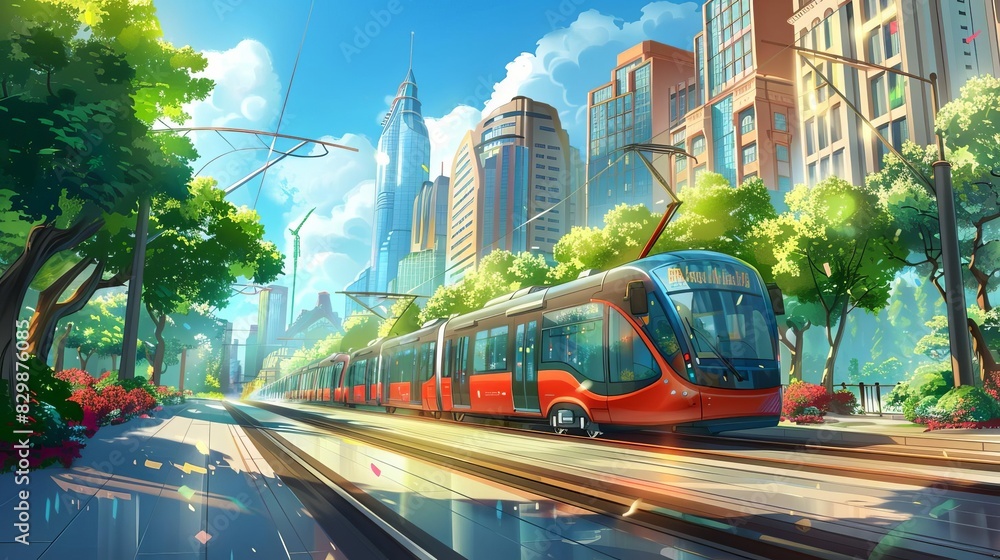 Fototapeta premium A smart citys public transportation hub, where passengers use mobile apps to navigate and manage travel seamlessly