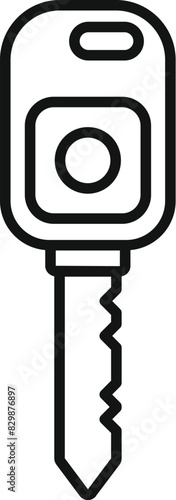 Black and white line illustration of a contemporary car key with remote