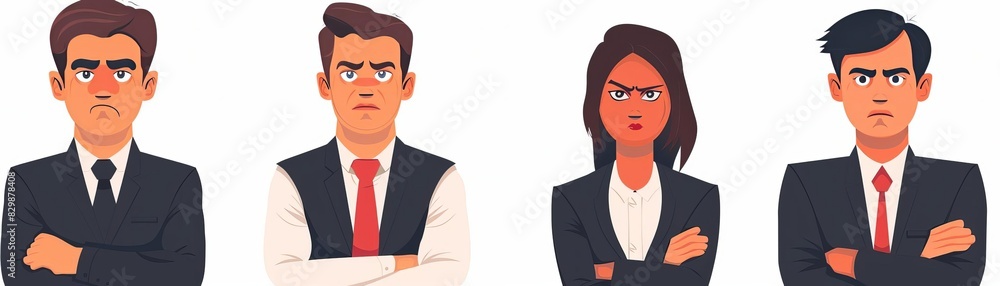 Rudeness in business team vector illustrations set Bad job, adverse atmosphere, disrespectful attitude towards colleagues concept Company staff, rude executive and subordinate cartoon characters, clos Rudeness in business team vector illustrations set Bad job, adverse atmosphere, disrespectful attitude towards colleagues concept Company staff, rude executive and subordinate cartoon characters, clos