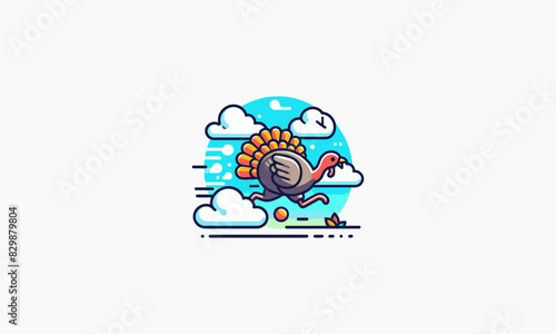 turkey on cloud vector illustration flat design