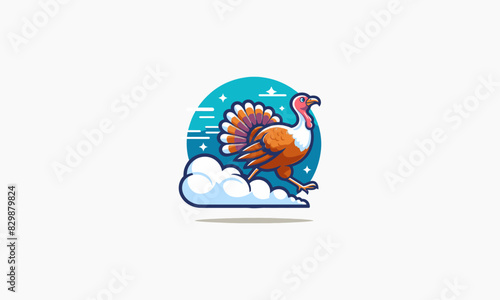 turkey on cloud vector illustration flat design