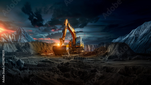 there is a large excavator that is on a hill photo
