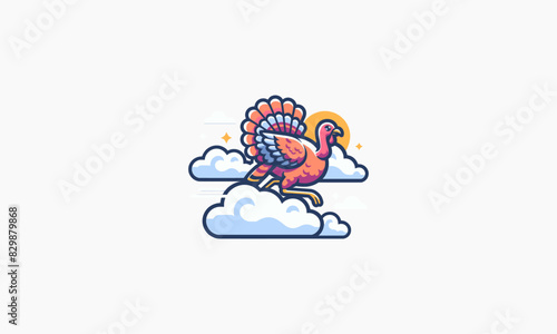 turkey on cloud vector illustration flat design