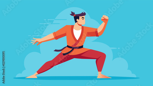 A man practicing martial arts for both physical fitness and mental discipline.. Vector illustration