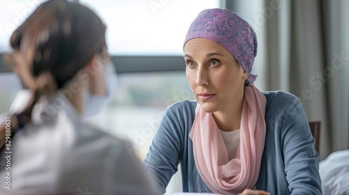 Social worker helping a cancer patient navigate insurance issues and access necessary treatment photo