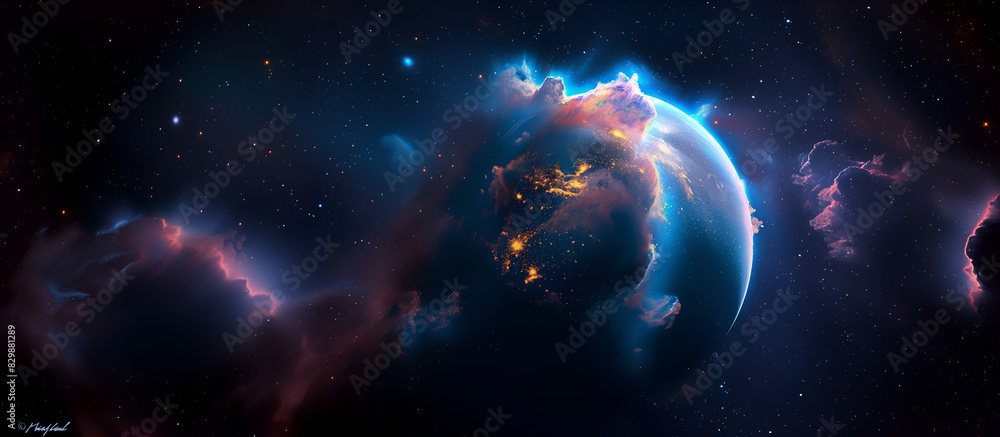 Obraz premium Galaxy, Nebula cloud and planet creation