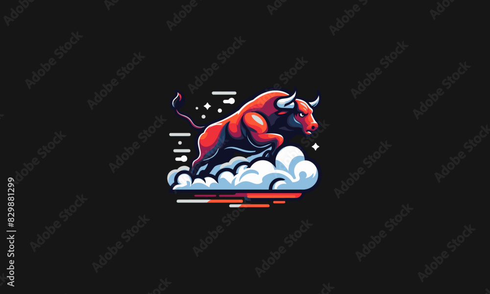bull running on cloud vector flat design bull running on cloud vector flat design