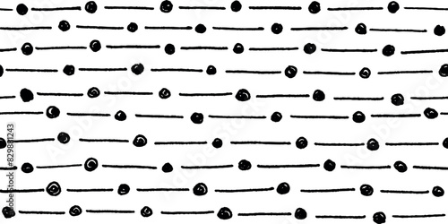 Small dash pattern, Vector seamless minimalist dash pattern, small black dot and line elements on white background