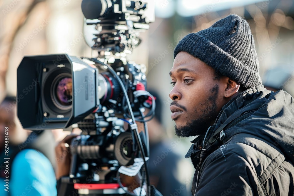 Film director on set, orchestrating a scene with a keen eye for detail and artistic expression Film director on set, orchestrating a scene with a keen eye for detail and artistic expression