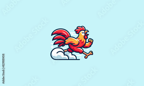 chicken running on cloud vector flat design