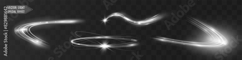 Light white wave and spotlight shine effect,glow line sparkle shine. Silver white wavy effects.
