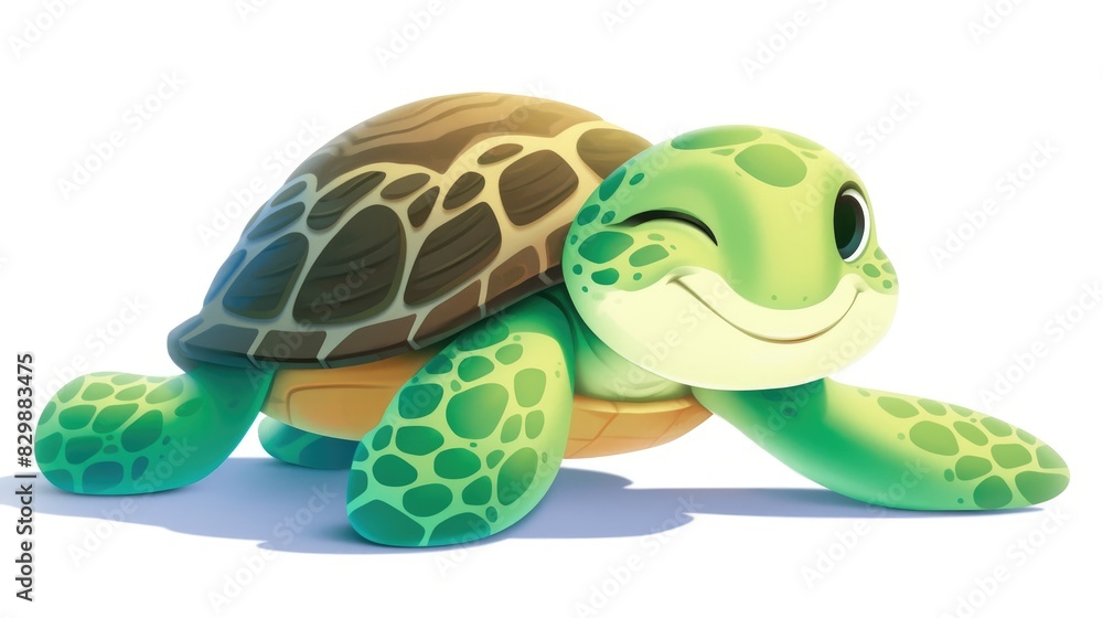 Obraz premium 2d illustration of a large headed green turtle cartoon