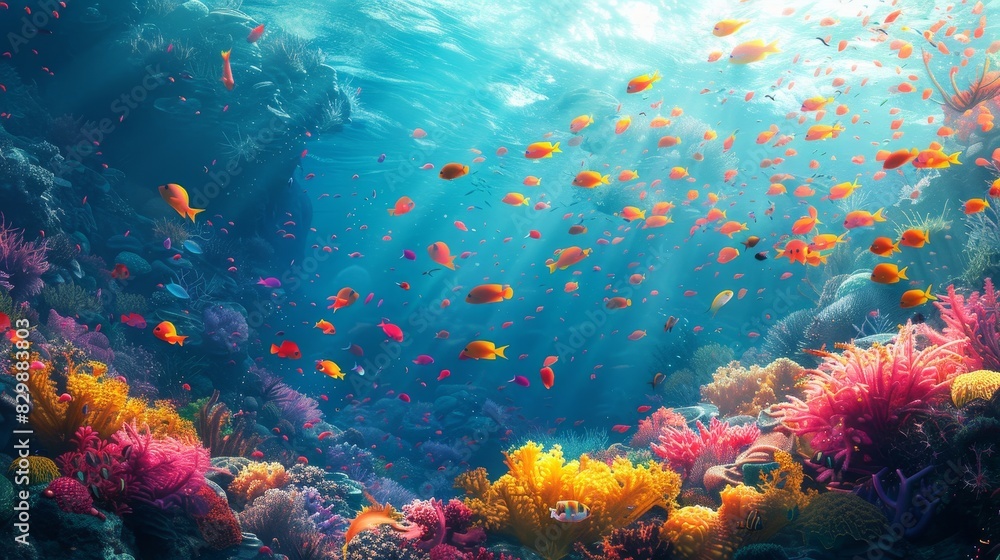 Craft an image of a vibrant coral reef teeming with colorful Craft an image of a vibrant coral reef teeming with colorful