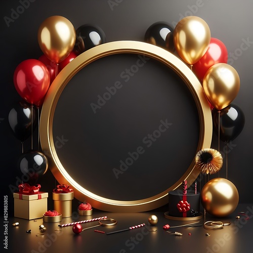 Wallpaper Mural Greeting card with balloons, confetti, and circular blank space shape suitable for birthday, Christmas, easter Torontodigital.ca