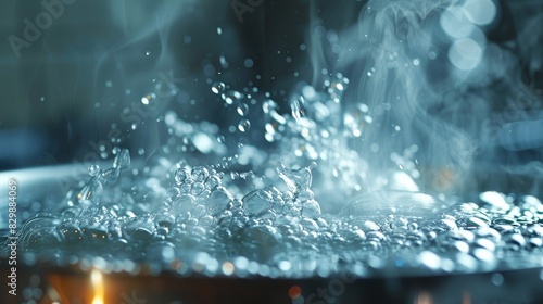 Craft an image of bubbles forming in a boiling pot of water