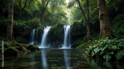 The serene beauty of a cascading waterfall hidden deep within a lush, emerald forest ai_generated