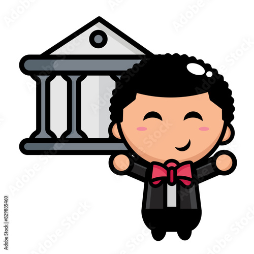 illustration of male judge with court
