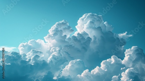 Create an artwork capturing the serene beauty of fluffy clouds in a minimalist style. Use soft, pastel colors and simple shapes to depict clouds floating peacefully against a clear blue sky.