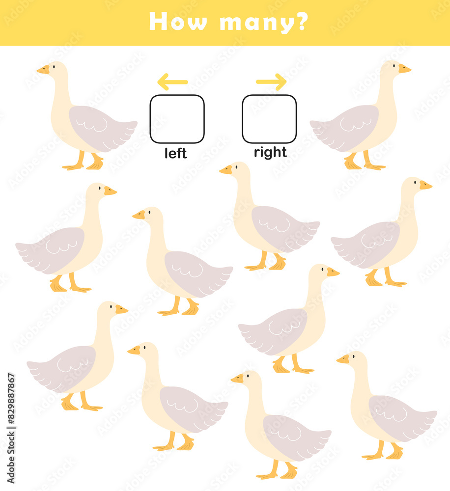 Obraz premium Left and right position worksheet. Educational worksheet for preschool kids. Educational game to learn left and right.
