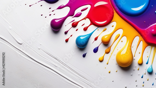 Splashes of colored paint on a white background