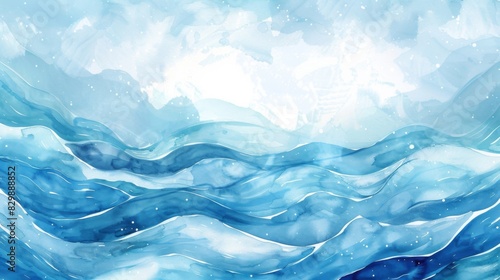 Abstract background of blue watercolor waves © F