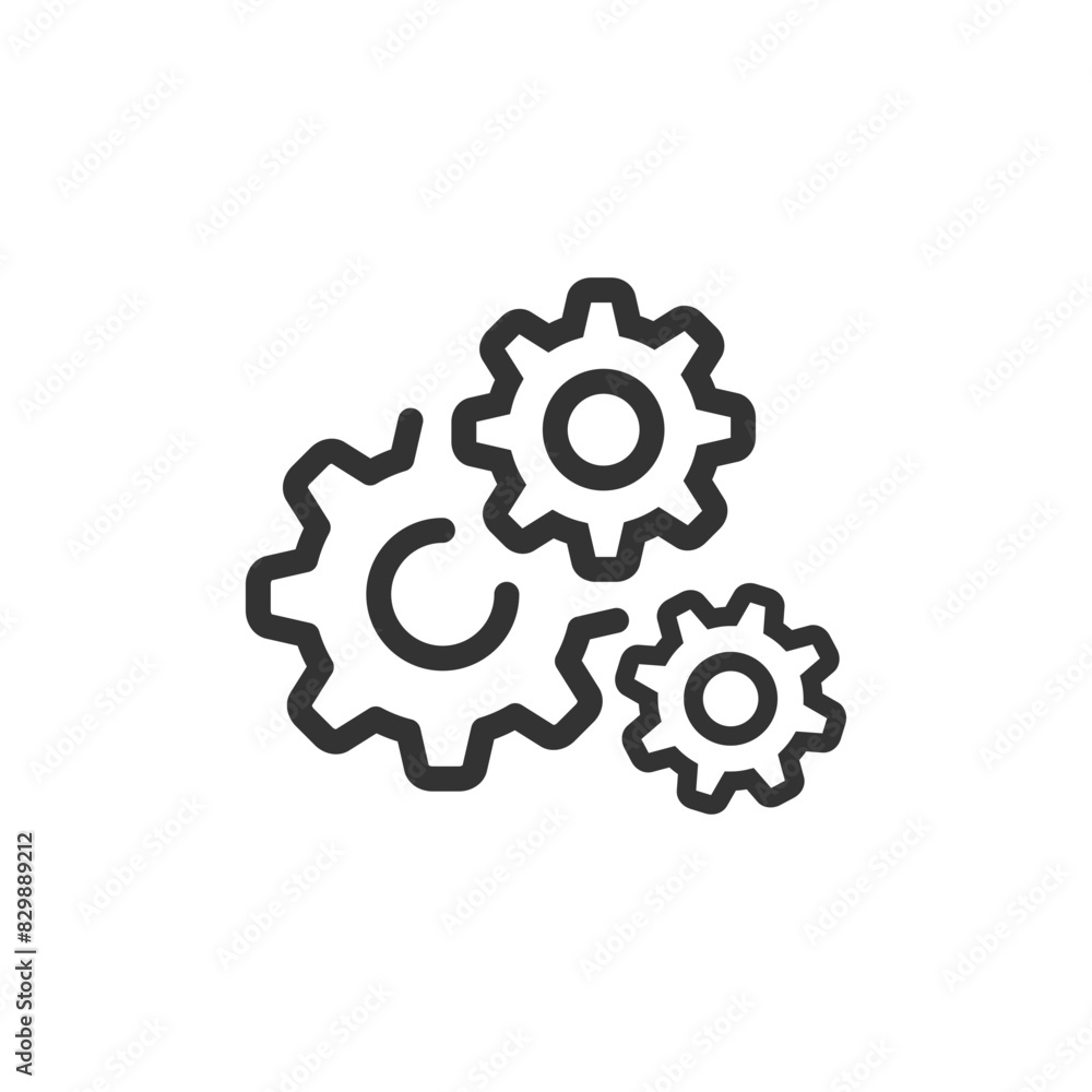 Settings vector icon. Black isolated outline icon of two cogwheels on white background. Settings vector icon. Black isolated outline icon of two cogwheels on white background.