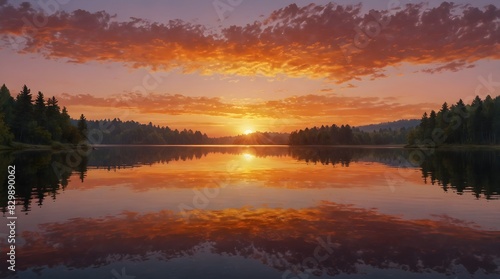 The breathtaking sunrise over a tranquil lake, painting the sky with hues of pink, orange, and gold ai_generated
