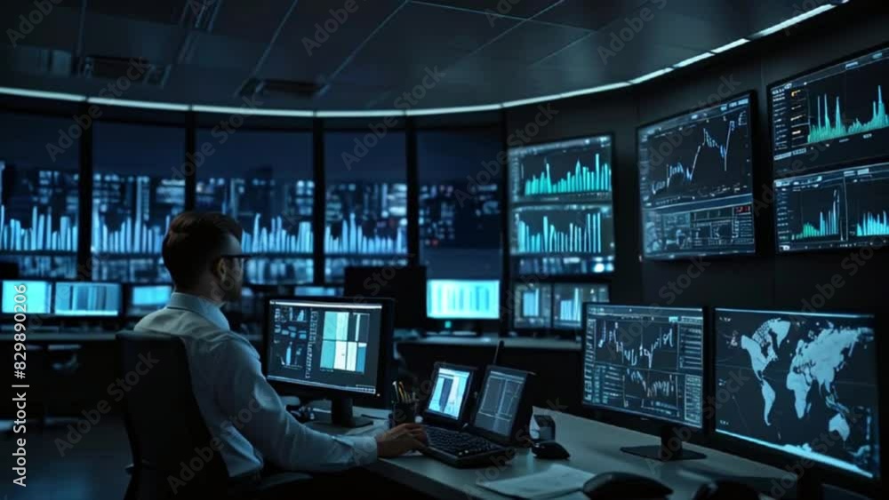 Professional IT Programer Working in Data Center on Desktop Computer with Three Displays, Doing Development of Software and Hardware Professional IT Programer Working in Data Center on Desktop Computer with Three Displays, Doing Development of Software and Hardware