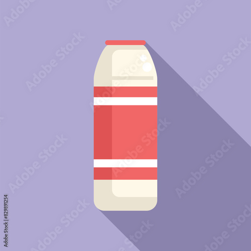 Minimalist flat design vector illustration of a red and white milk bottle on a purple background