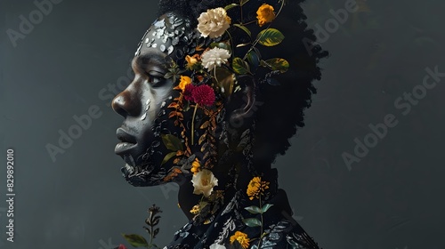 Captivating Floral Portrait of a Mysterious and Enchanting Woman photo