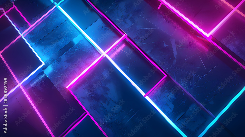 Blue and lilac blocks with neon lines background. Generative AI. Blue and lilac blocks with neon lines background. Generative AI.