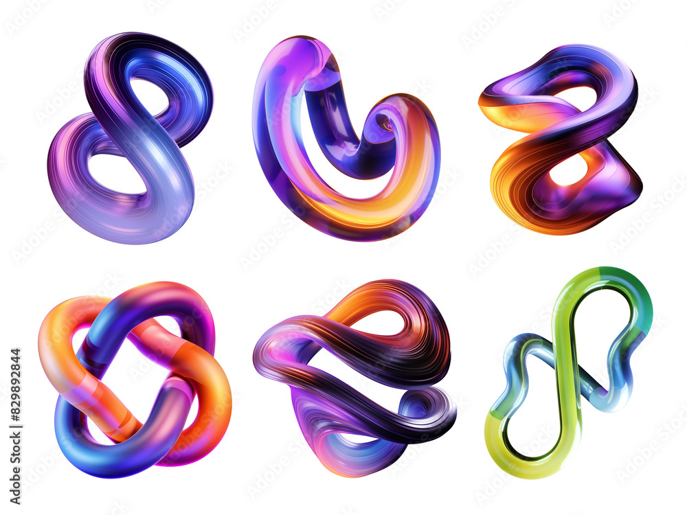 Colorful squiggle lines design elements, abstract holographic objects, bold geometric shapes set isolated Colorful squiggle lines design elements, abstract holographic objects, bold geometric shapes set isolated