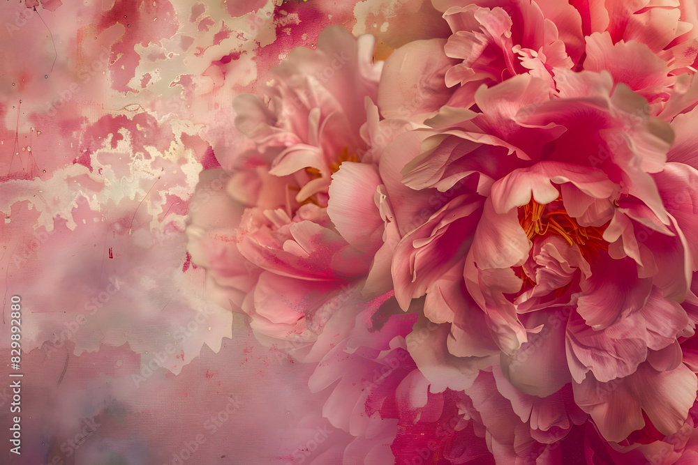 Fototapeta premium abstract peony background with lush pink blooms and layered textures. generative ai