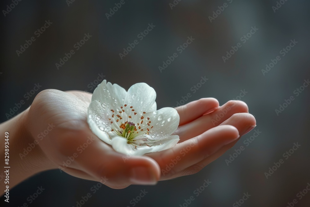 A hand holding a white flower A hand holding a white flower