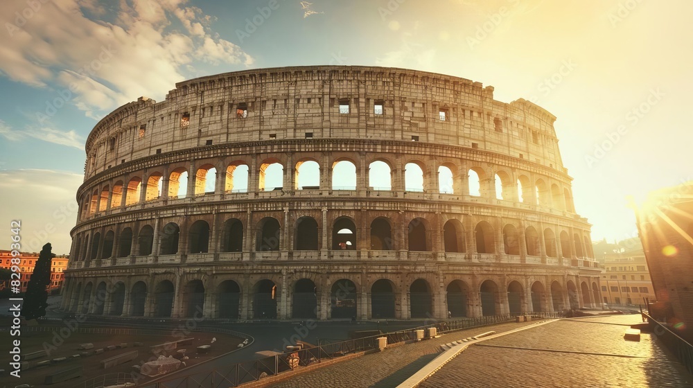 Obraz premium ancient colosseum in rome illuminated by warm morning sunlight iconic landmark