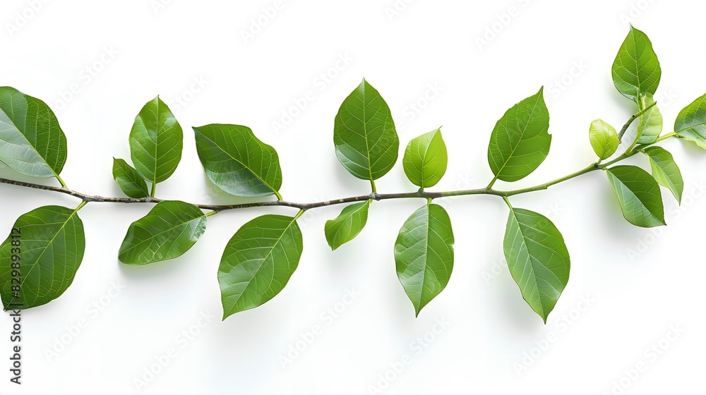 A branch of MAHogany tree with green leaves on white background, flat lay. A branch of MAHogany tree with green leaves on white background, flat lay.