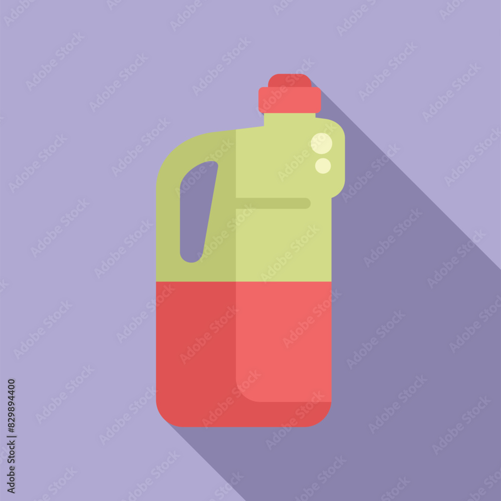Flat design icon of a halfempty cleaning detergent bottle with a red label and green cap Flat design icon of a halfempty cleaning detergent bottle with a red label and green cap