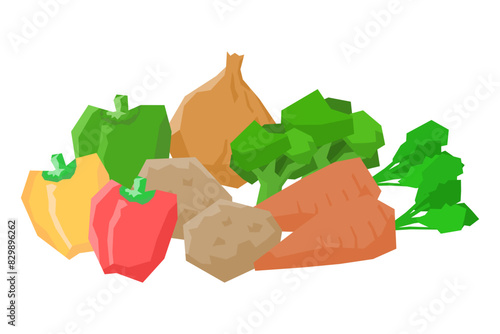 新鮮な野菜を色々寄せて並べたシンプルなイラスト