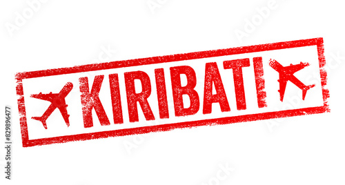 Kiribati - is an island country in the Micronesia subregion of Oceania in the central Pacific Ocean, text emblem stamp with airplane