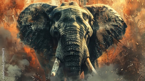 closeup of african elephants face majestic wildlife portrait illustration digital painting photo