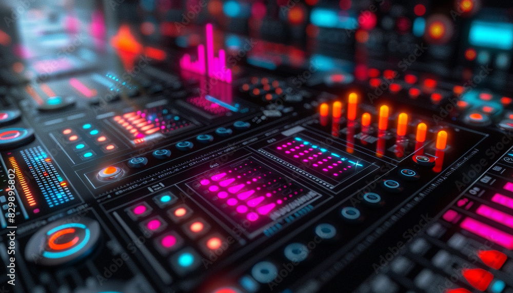Colorful futuristic interface with glowing graphs and charts, showcasing advanced technology and data visualization. Colorful futuristic interface with glowing graphs and charts, showcasing advanced technology and data visualization.