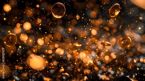 Wallpaper Mural A dark background with gold and black coins falling from the sky, creating an atmosphere of luxury. Torontodigital.ca