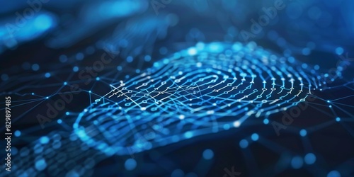 Blue glowing fingerprint. Concept of biometric identification, personal data protection and security.