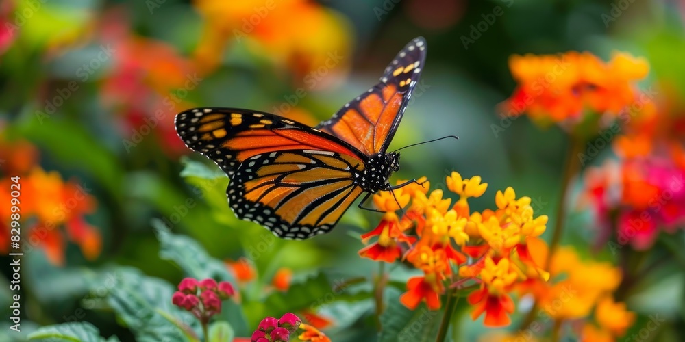 Monarch butterfly on lantana camara flowers Monarch butterfly on lantana camara flowers