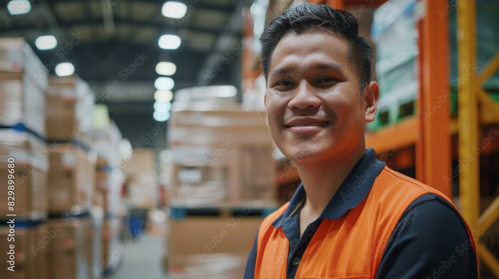 Fototapeta premium Man Working In Warehouse Wearing Protective Work Clothes