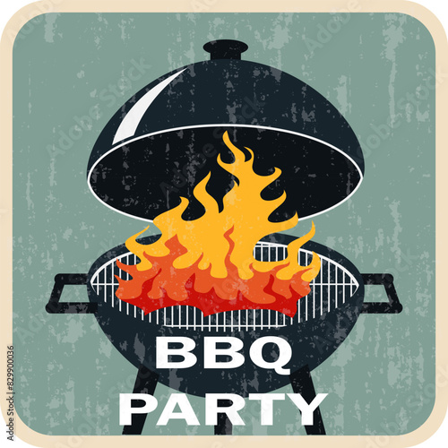 Barbecue party, vintage bbq grill poster. Vector, design illustration. Vector.